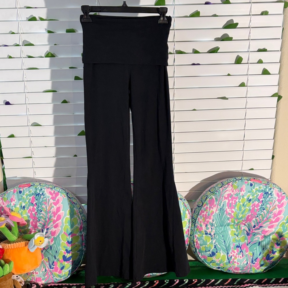 Offline By Aerie Brand Black Fold-Over Waistband, Super Flare Pants 32” Inseam